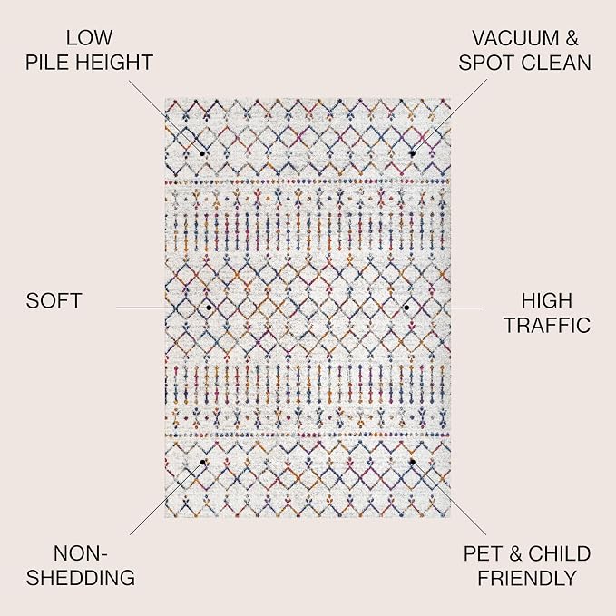 JONATHAN Y Boho Vintage Diamond Cream/Multi Indoor Area Rug 3X5 ft, Moroccan - Image 2