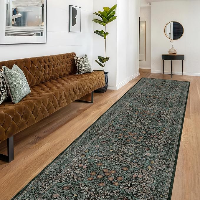 Dark Green Washable 3x16 Extra Long Runner Rug - Image 4