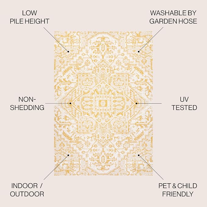 JONATHAN Y Boho Medallion Indoor Outdoor Area Rug 9X12 Cream/Yellow, Estrella - Image 3