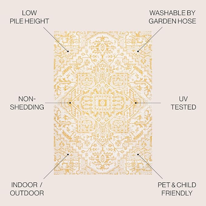 JONATHAN Y Boho Medallion Indoor Outdoor Square Area Rug 5X5 Cream/Yellow - Image 2
