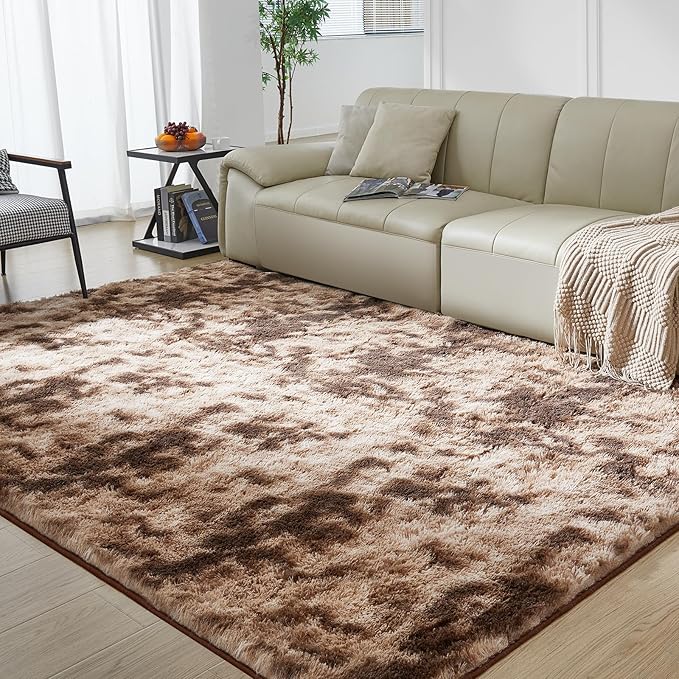 Ultra Soft Rug for Living Room, 8X10 Tie-Dyed Coffee Fluffy Shag Area Rug for - Image 2