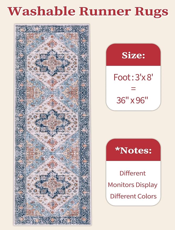 SERISSA Runner Rug for Hallways, 3x8 Washable Non Slip Kitchen Runner Rug - Image 6