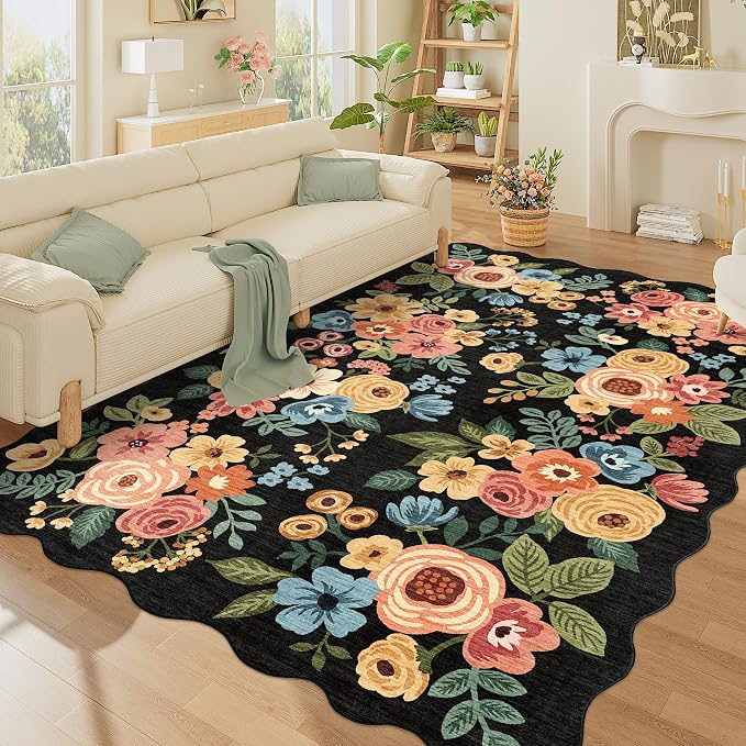 DUKINO 6x9 Area Rug, Floral Washable Rugs by DUKINO