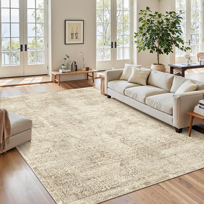 Soalmost 5x7 Area Rugs Brown Low Pile Indoor Washable Trendy Faded Style Floral - Image 2
