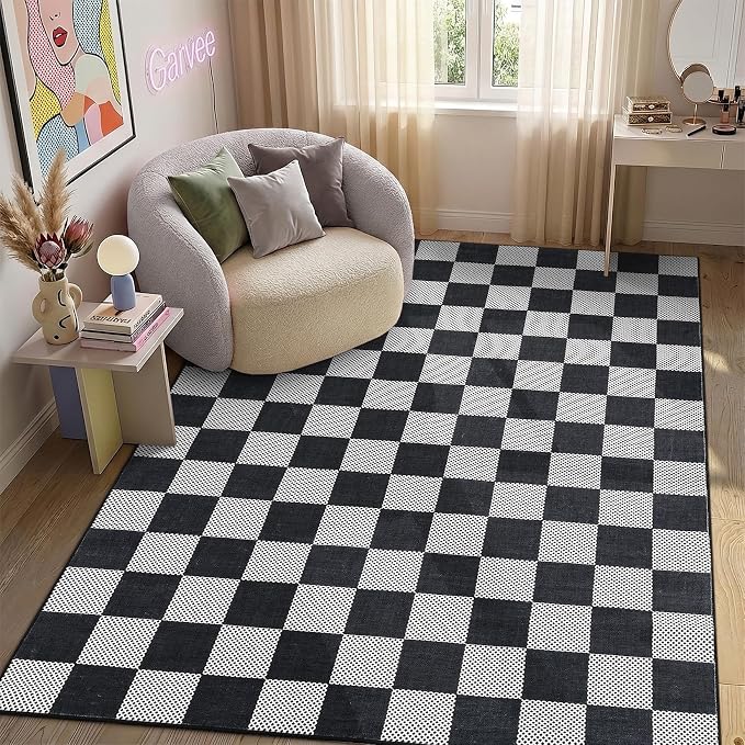 GarveeHome Checkered Dark 4x6 Washable Rug Geometric Diamond Dot Modern Soft by GarveeHome