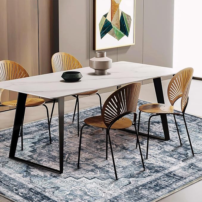 CHAMPLANT 3'x5' Dark Blue Vintage Washable Thin Area Rug Traditional Floor - Image 2