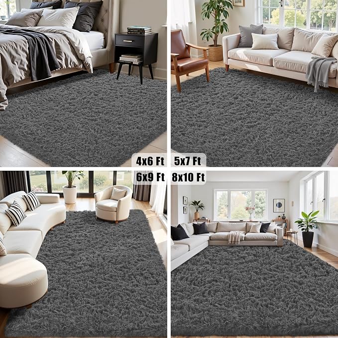 5x7 Area Rug for Living Room:Ultra Soft Fluffy Shag Dark Grey Rugs, Large Fuzzy - Image 8