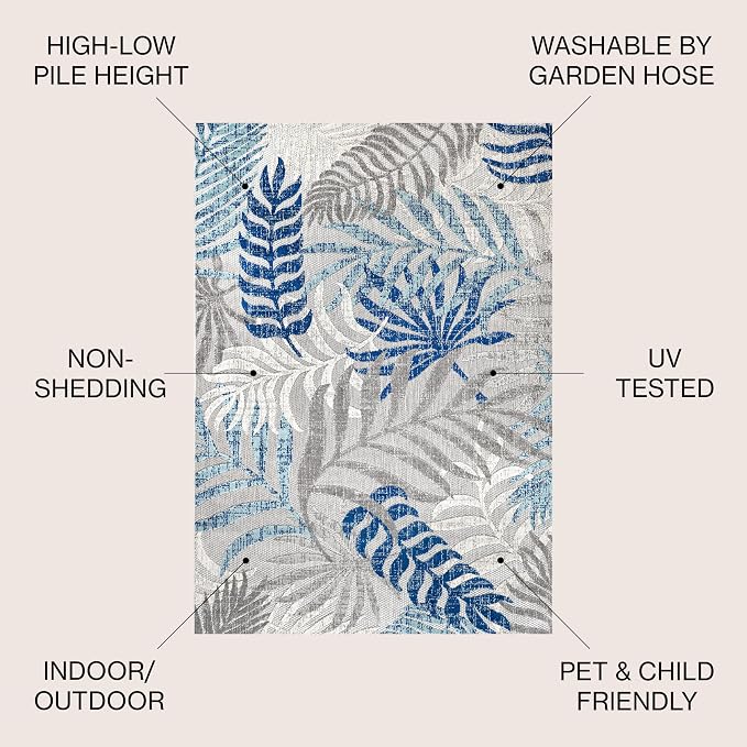 JONATHAN Y Tropics Palm Leaves Indoor Outdoor Area Rug 3X5 Gray/Blue, Boho - Image 2