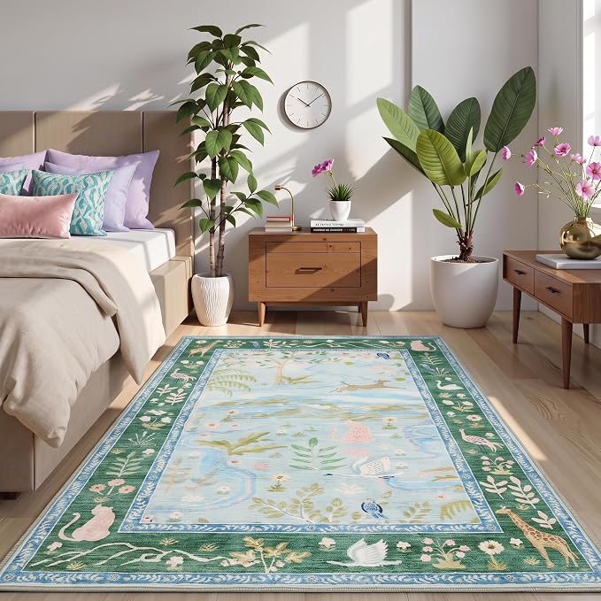 Washable Area Rug 5x7 Blue Animal Print Rugs - Image 3