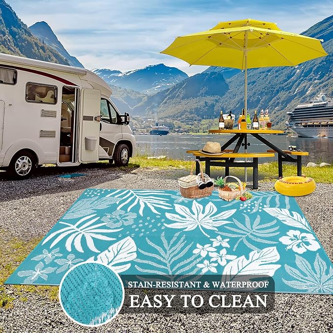 Pauwer Waterproof Outdoor Rug 5x8, Reversible Plastic Straw Patio Camping Rug - Image 5