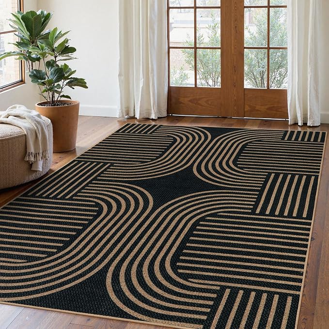 Lahome Enfys Modern Geometric Outdoor Easy Jute Rug, 5x7 Patio Living Room Rug - Image 3