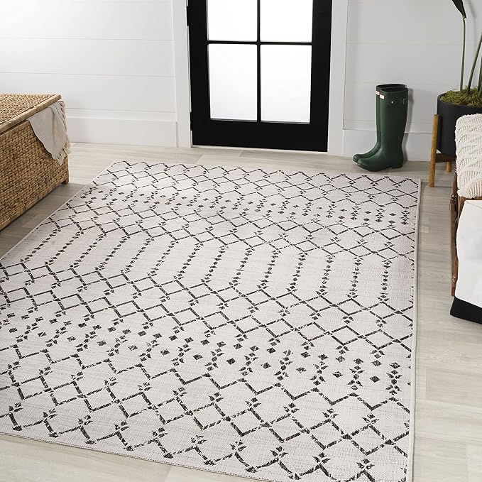 JONATHAN Y Moroccan Geometric Indoor Outdoor Area Rug 3X5 Cream/Black, Ourika - Image 3