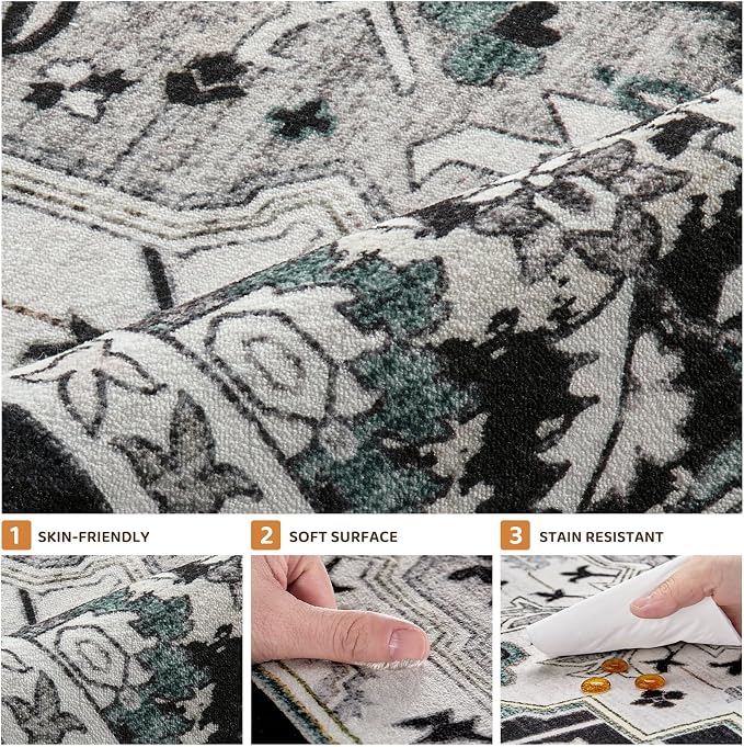 5x7 Area Rugs Living Room: Washable Vintage Rug Large Non-Slip Stain Resistant - Image 8