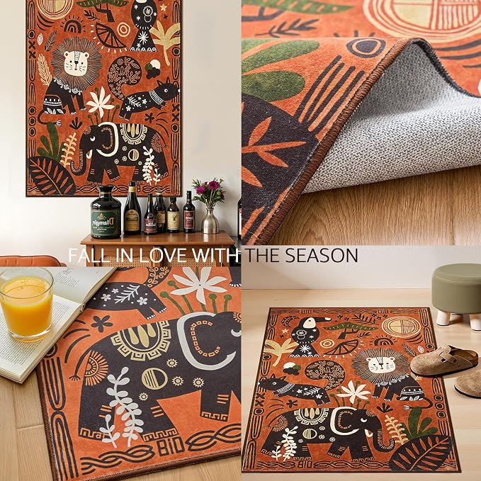 jinchan 5x7 Cute Area Rug Kids Washable Fun Rug Terracotta Boho Jungle Indoor - Image 7