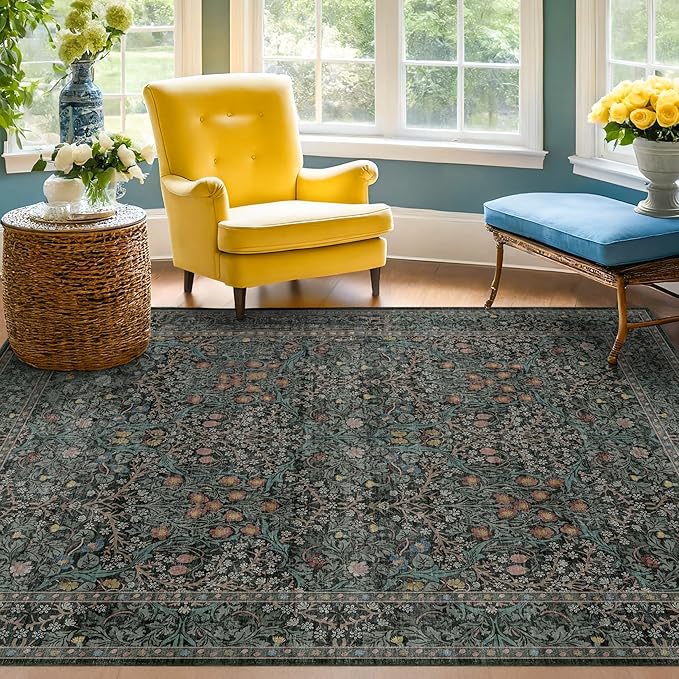 Dark Green 4x6 Entryway Rug, Washable Area Rug 4x6 - Image 4