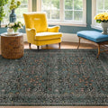 Washable Vintage 5x8 Living Room Rug, Dark Green Floral Area Rug by HazoHaus