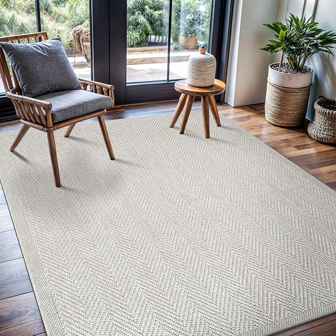 CAMILSON Easy Jute Rug 6x9, Indoor Outdoor Off-White Color Fiber Area Rugs - Image 4
