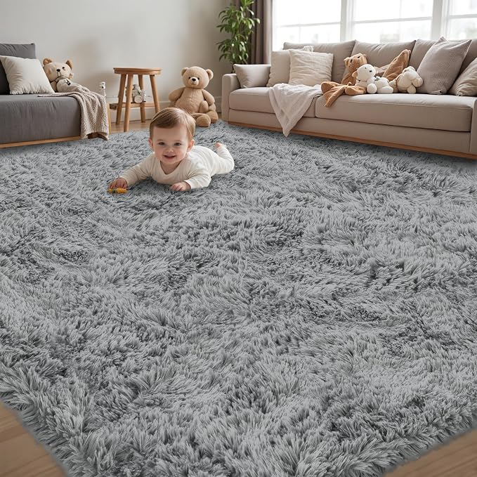 8x10 Area Rug for Living Room:Ultra Soft Fluffy Shag Light Grey Rugs, Large by Unknown