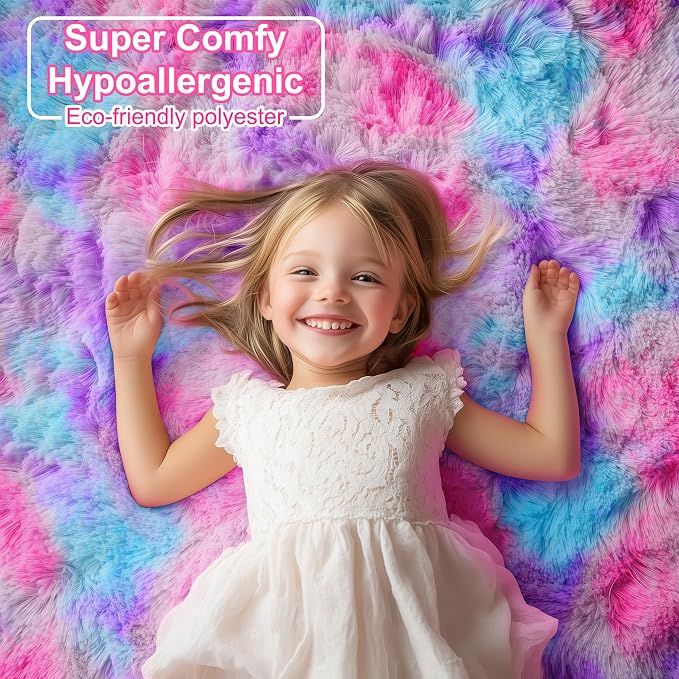 PAGISOFE Rainbow Purple Rugs for Girls Bedoom 5x8 Ft, Fluffy Cute Colorful - Image 8