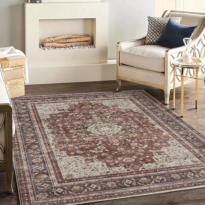 CHAMPLANT Area Rug 5'x7' Washable Rug Traditional Floor Cover Thin Retro by CHAMPLANT