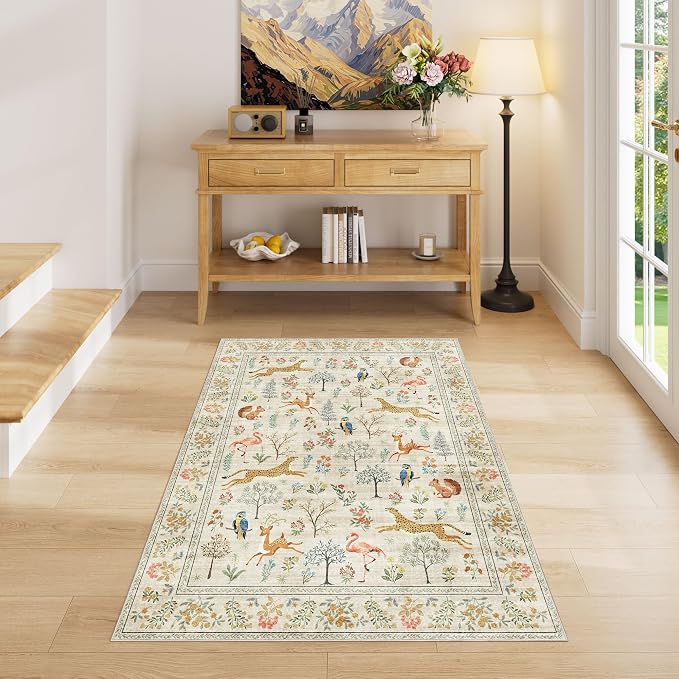DUKINO 3x4 Washable Entryway Rug, Vintage Animal Ultra Soft Kitchen Area Rug - Image 6