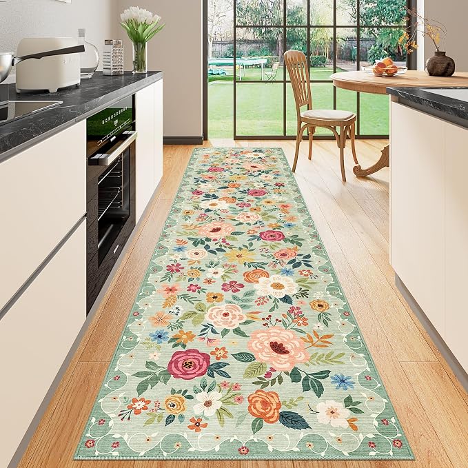 DUKINO Runner Rug for Hallway, 2.6x10 Washable Floral Long Kitchen Rug - Image 8