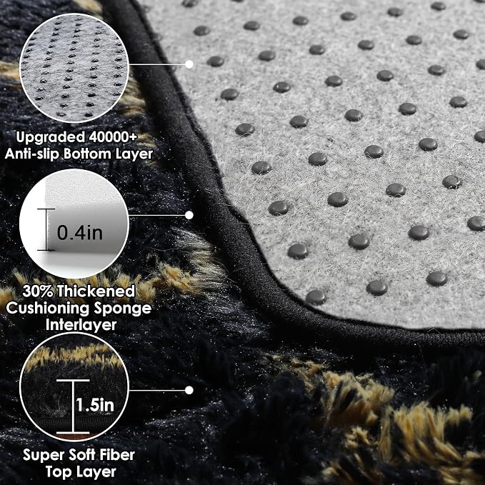 ONASAR Area Rugs for Bedroom Living Room, 4x6 Fluffy Black and Gold Throw Rug - Image 5