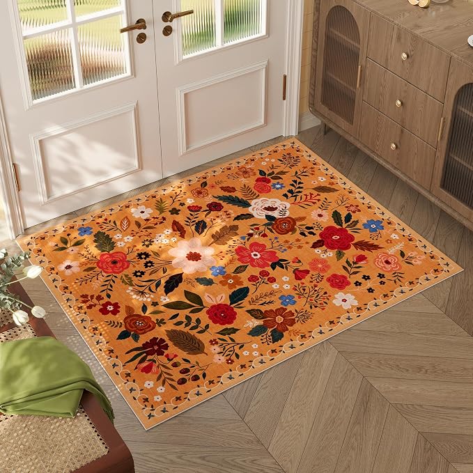 Rugcomf Door Mat Indoor Entrance 2x3 Rug Machine Washable Boho Floral Small by Rugcomf