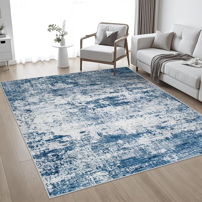 5x5 Area Rug Living Room Rug: Washable Modern Abstract Soft Thin Rug Indoor - Image 2