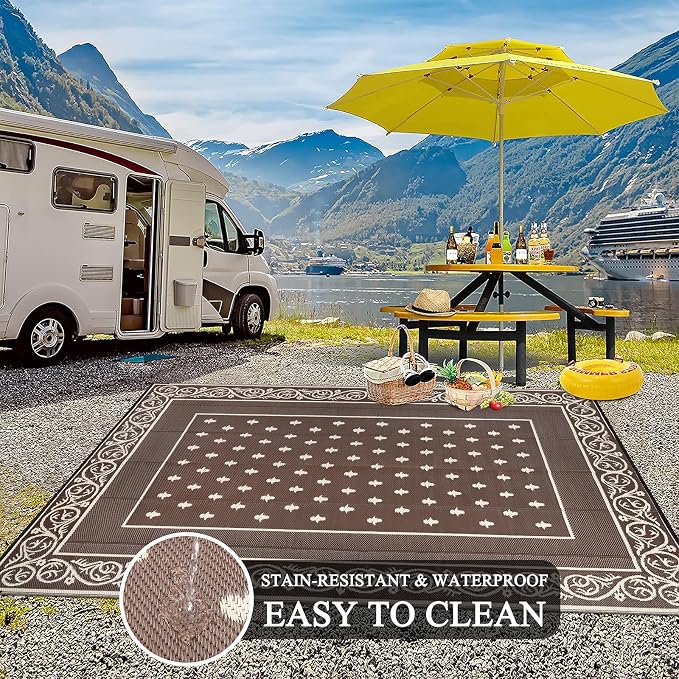 Pauwer Waterproof Outdoor Rug 8x10, Reversible Plastic Straw Patio Camping Rug - Image 5