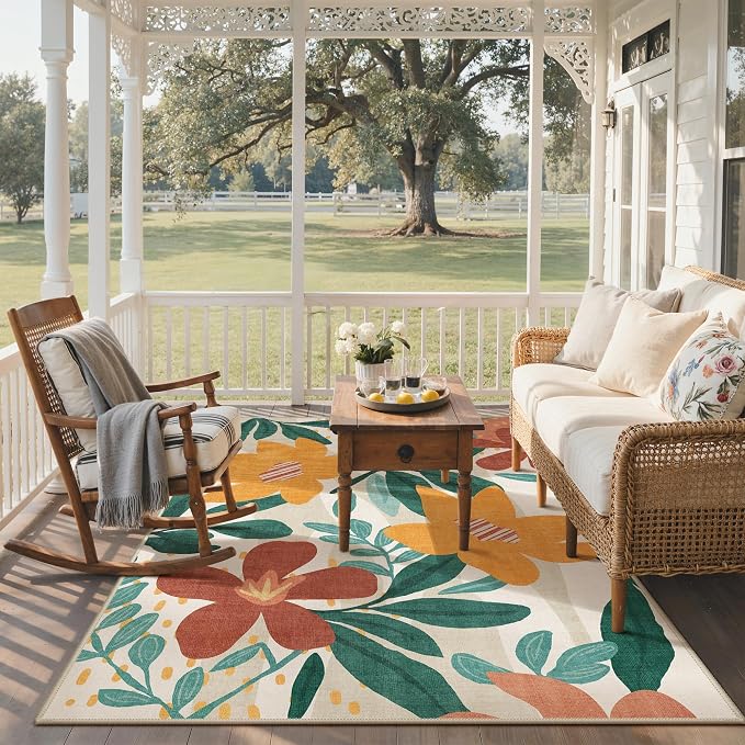 GENIMO Indoor Outdoor Area Rug 5'x8', Machine Washable Rugs - Image 4