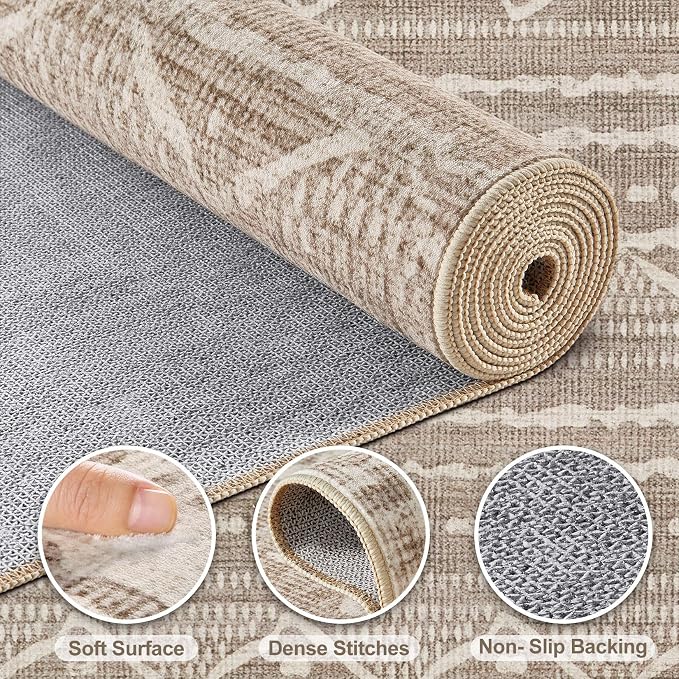 Nakagishi Area Rug 6x9 Living Room: Washable Boho Large Neutral Soft Farmhouse - Image 3