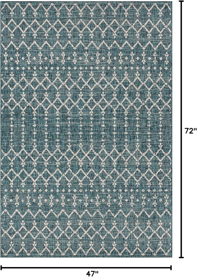 JONATHAN Y Moroccan Geometric Indoor Outdoor Area Rug 4X6 Teal/Gray, Ourika - Image 2