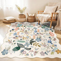 Washable 4x4 Square Area Rug: Floral Scalloped Soft Rugs by HYHAOYUNLAI