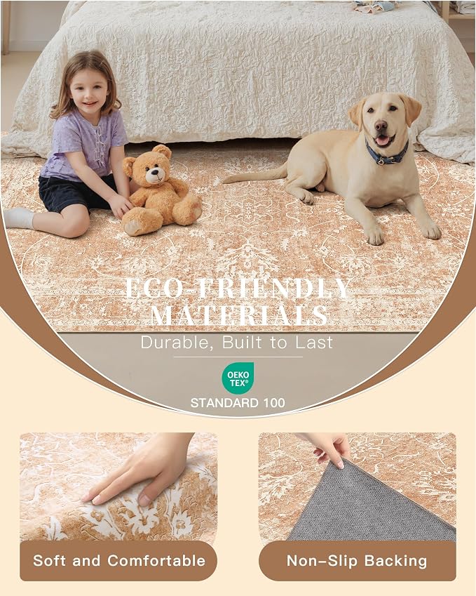 Madane Washable Area Rug 4x6, Low Pile Stain Resistant Vintage Area Rugs - Image 6