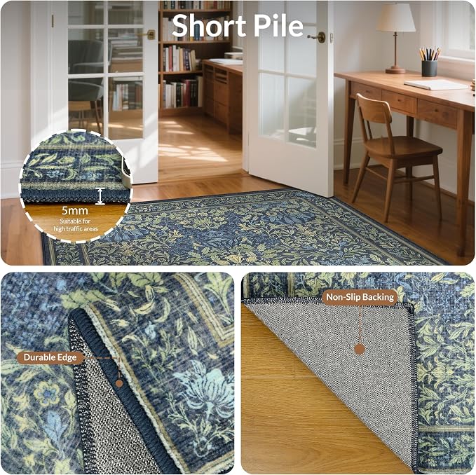 GENIMO Washable 3x5 Area Rug, Soft Vintage Floral Boho Carpet, Low-Pile - Image 5