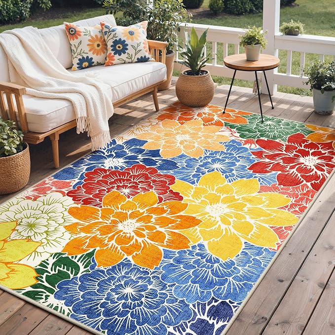 GENIMO Indoor Outdoor Area Rug 9'x12', Machine Washable Rugs - Image 3