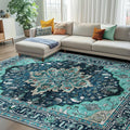 RELEANY Area Rugs 7'x10' Washable Non-Slip, Floral Vintage Distress Medallion by RELEANY