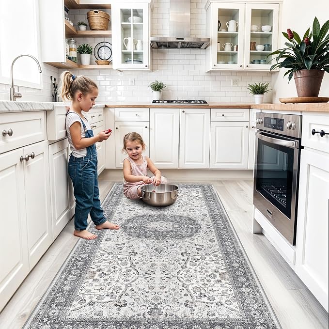Hallway 4x8 Washable Runner Rug: Oriental Stain Resistant Entryway Kitchen Rug by HYHAOYUNLAI