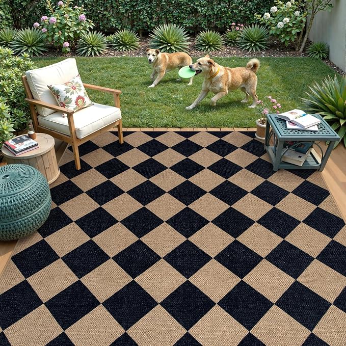 Lahome Colette Checkered Easy Jute Outdoor Rug, 5x7 Area Rugs - Image 7
