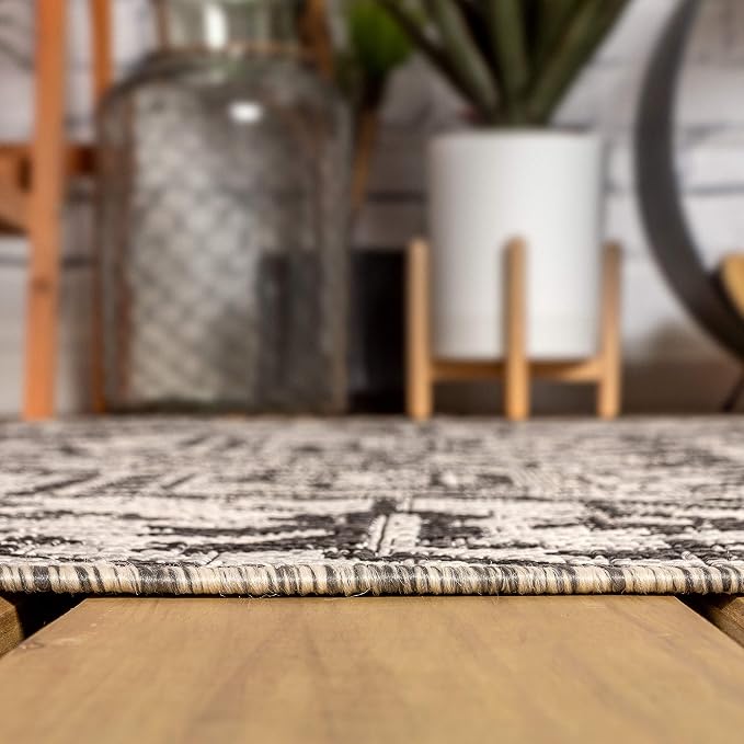 JONATHAN Y Boho Medallion Indoor Outdoor Square Area Rug 9X9 Black/Gray - Image 5