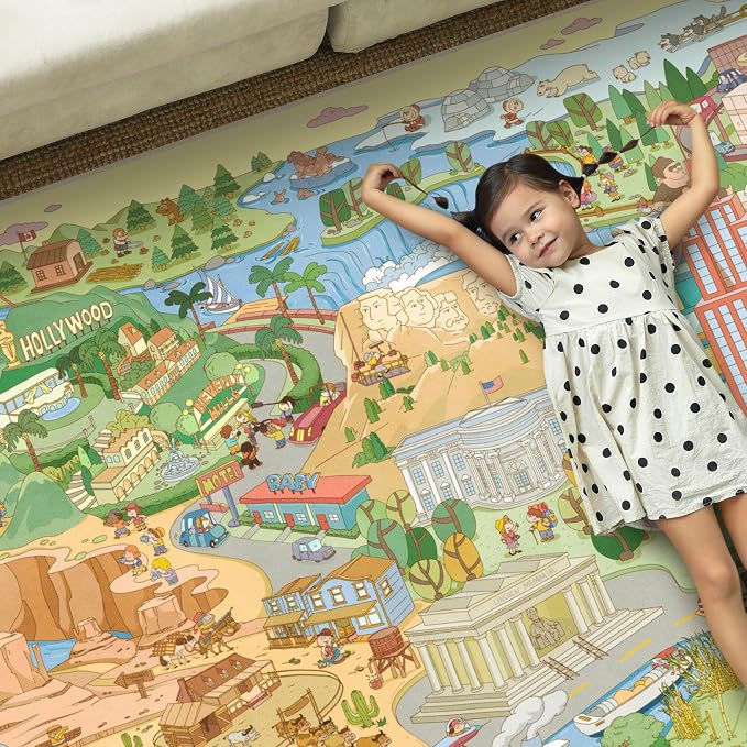 Patriotic Large 8x10 Kids Playroom Rug – North America Geography Carpet - Image 3