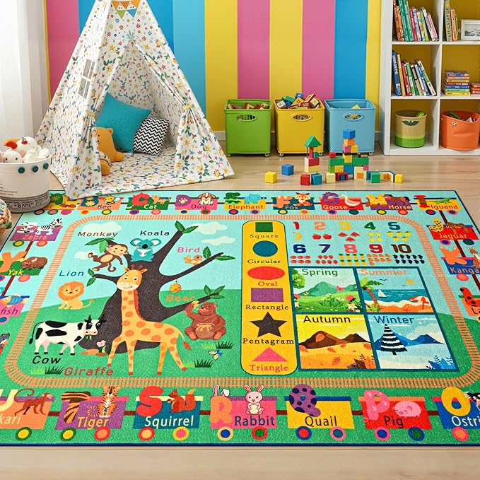 Maxsoft Kids Rug for Playroom, Educational 6x9 Play Mat for Classroom, Washable - Image 3