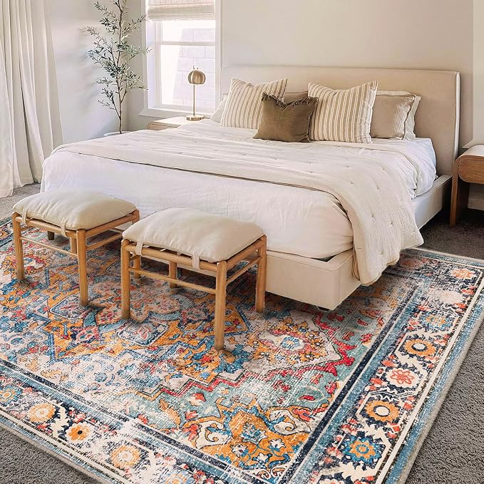 CHAMPLANT 6'x9' Washable Vintage Area Rug Boho Chic Medallion Distressed Design - Image 2