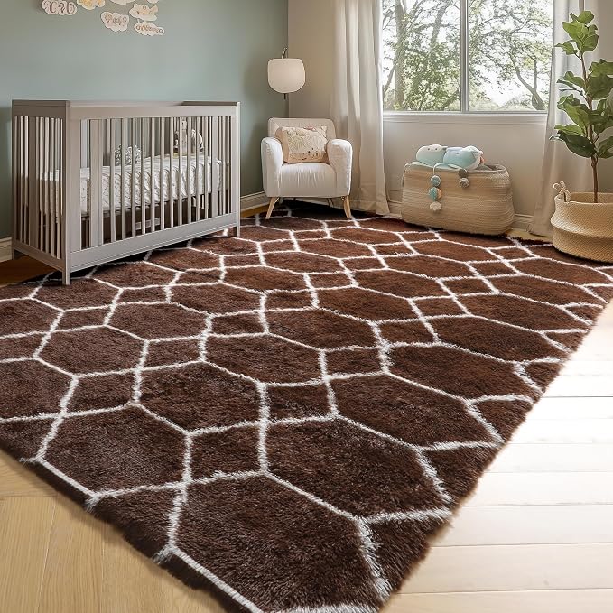 ONASAR 5x7 Area Rugs for Living Room Bedroom, Fluffy Brown and White Throw Rug - Image 6