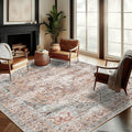 CHAMPLANT Washable Area Rug 10'x14' Light Cyan and Light red Retro Flowers Boho by CHAMPLANT