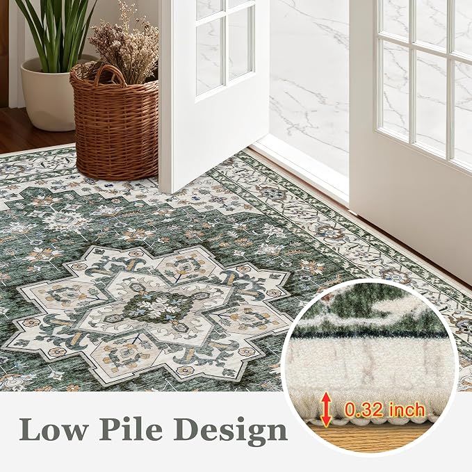 2x3 Area Rugs Living Room Rug: Washable Vintage Boho Medallion Rug No Slip - Image 9