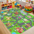 Kids Room Rug - Soft & Non-Slip 4x5 Ft Town Car Rugs City Map Play Mat by OHDS