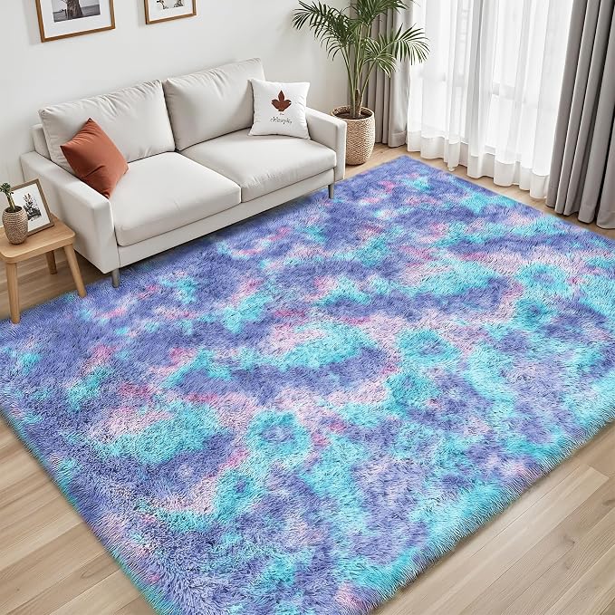 Rainbow Fluffy Rugs for Girls Bedroom: 5x7 Large Shag High Pile Area Rug - Image 7