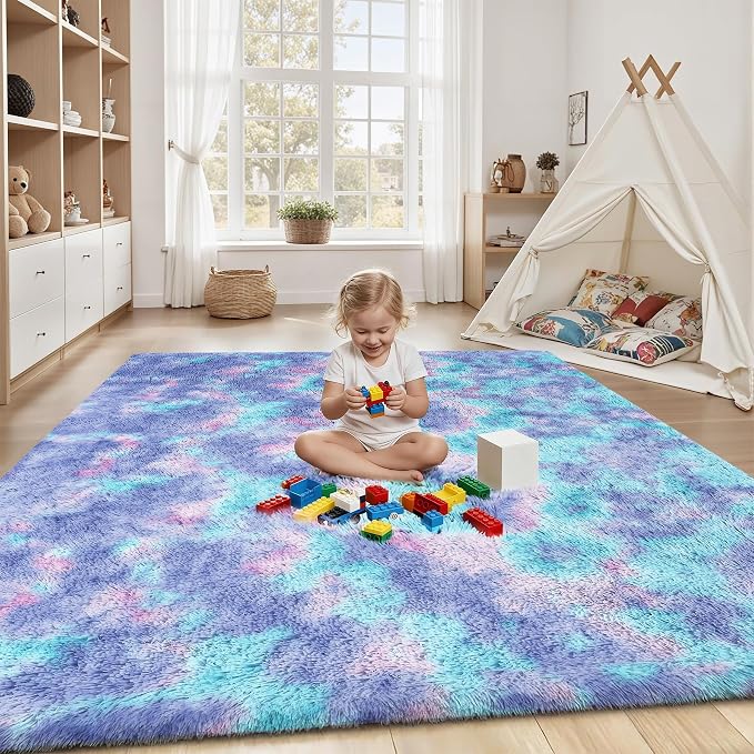 Rainbow Fluffy Rugs for Girls Bedroom: 5x7 Large Shag High Pile Area Rug - Image 4